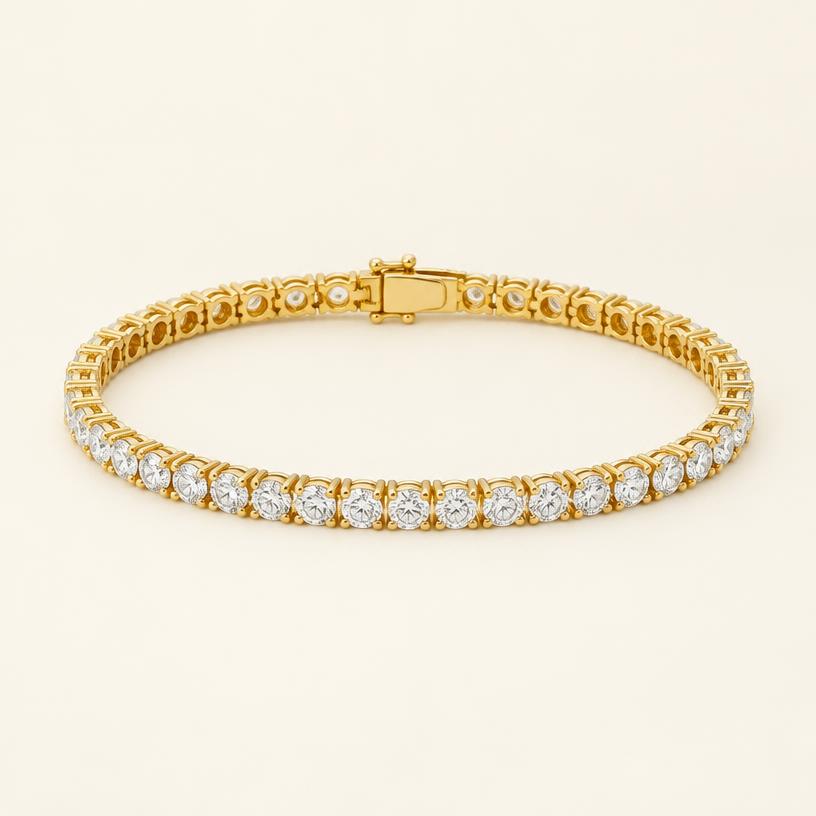 Full piece of the yellow gold four-claw round tennis bracelet