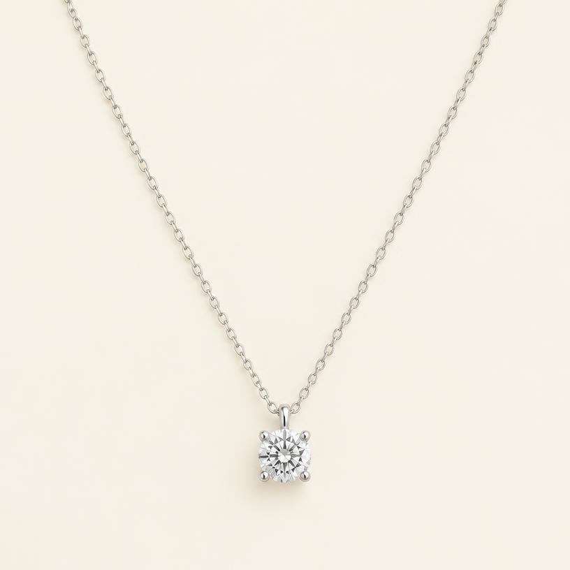 Full piece of the white gold round solitaire pendant necklace