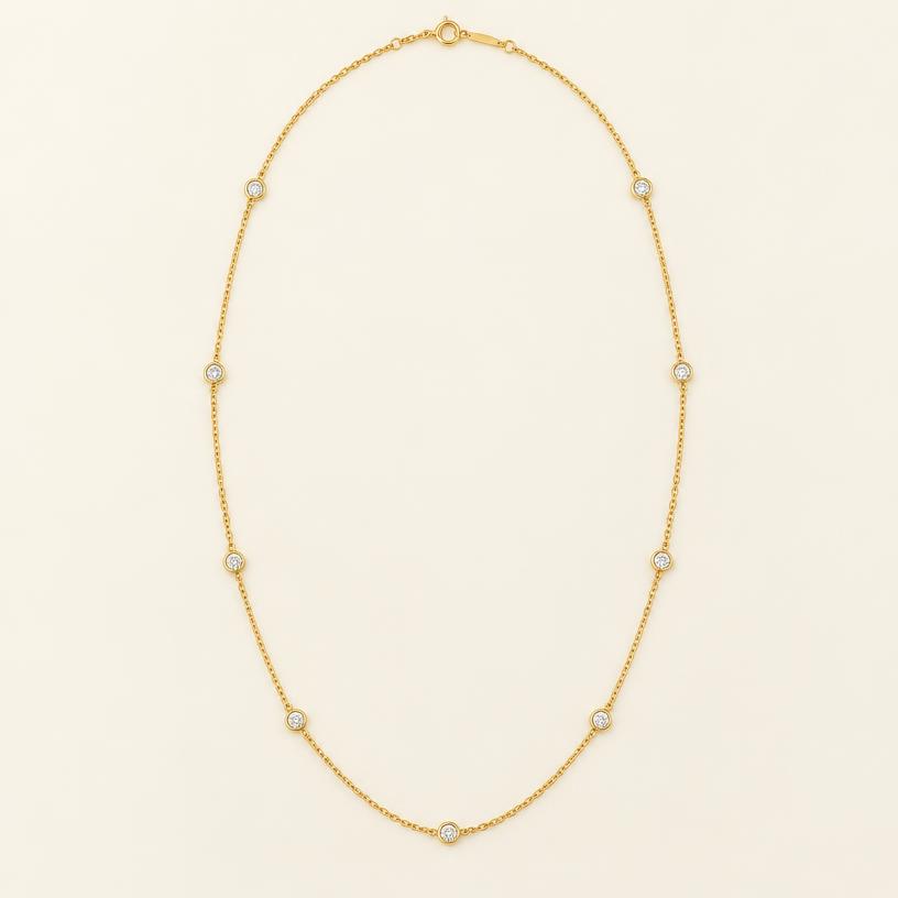 Full piece of the yellow gold diamond station necklace