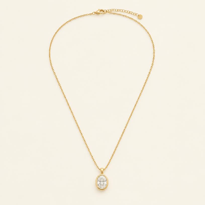 Full piece of the yellow gold oval bezel pendant necklace