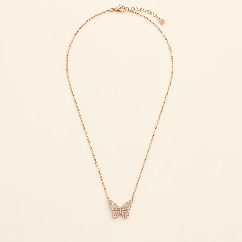 Full piece of the rose gold pavé butterfly pendant necklace