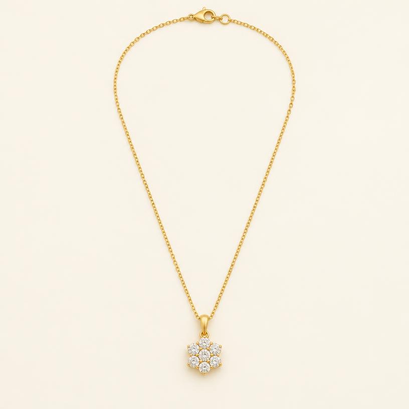 Full piece of the yellow gold flower cluster pendant necklace